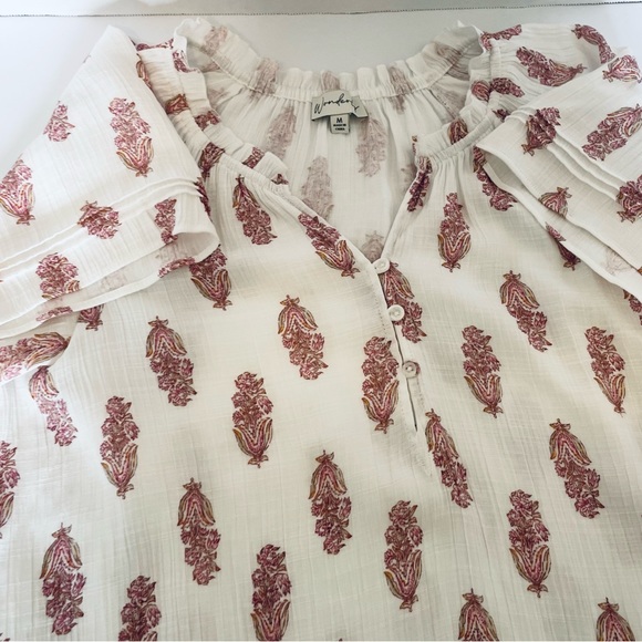 Wonderly Womens Top Blouse Raglan Sleeves Gathered to Neck Size Medium Vee Neck - Picture 16 of 16